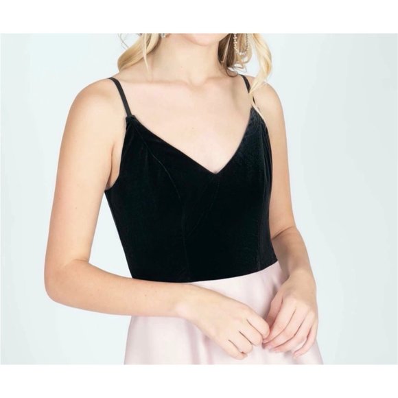 Ella Gown Black Velvet Blush Satin Maxi Dress Prom - Picture 4 of 6